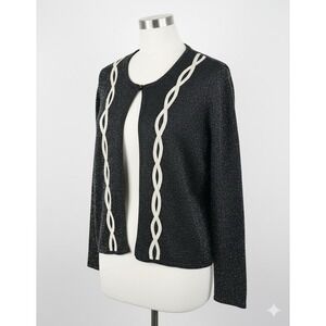 Koret L Black White Cardigan Tank Set Long Sleeve Knit Sweater Office Business‎